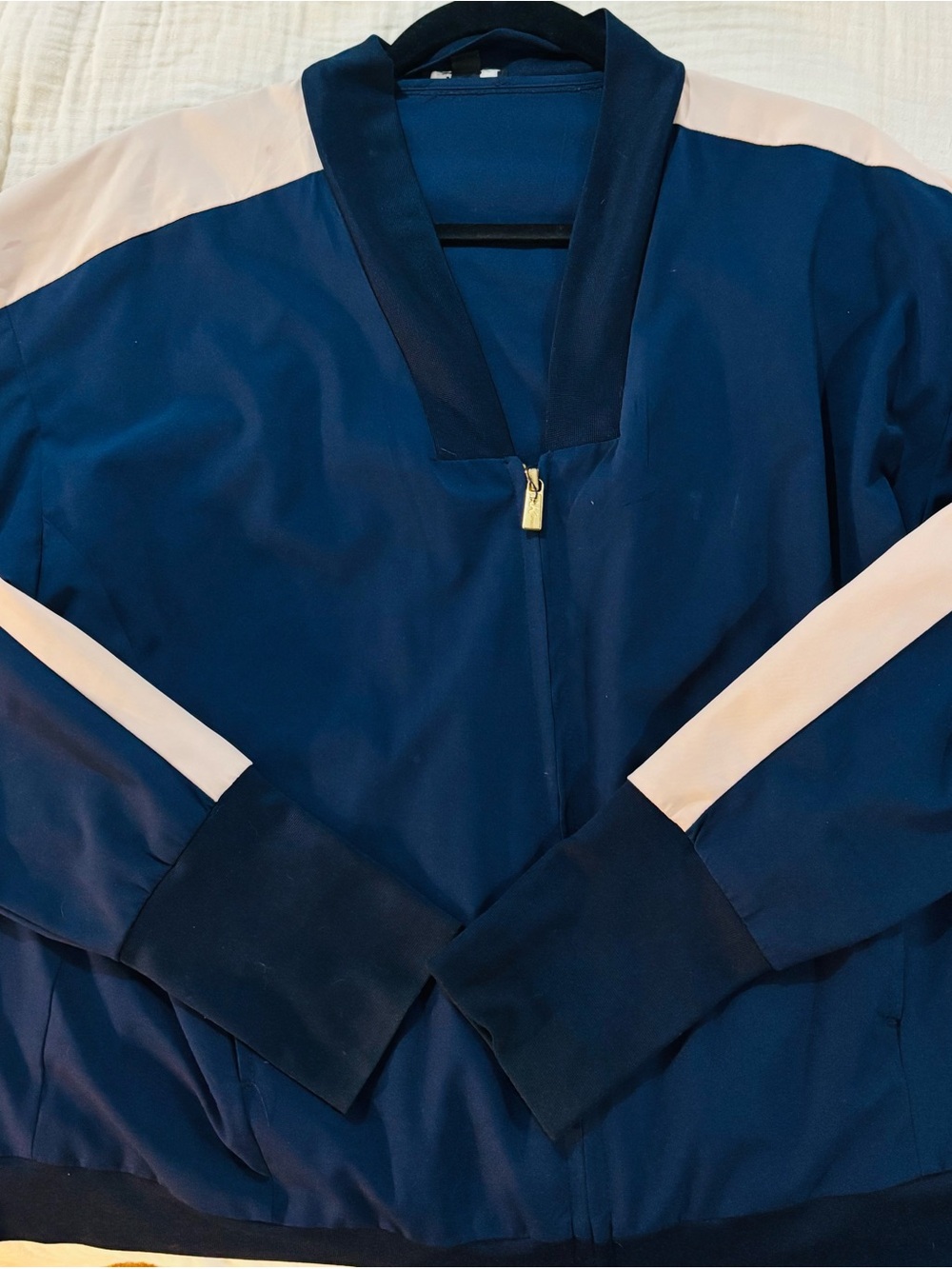 Anne Klein Navy Bomber Jacket with Light Pink Accents